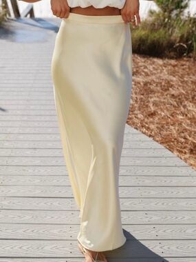 NWOT High Rise Butter Yellow Satin Maxi Skirt